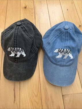 Mama Bear Embroidered Baseball Cap - Set of 2 (charcoal & Blue)
